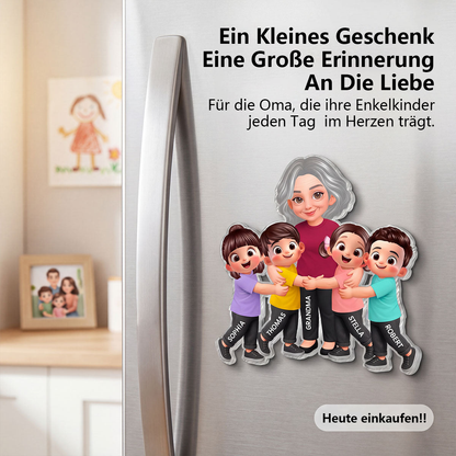"Oma und Enkelkinder" Acryl-Kühlschrankmagnet mit Figuren und Namen
