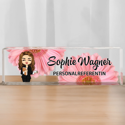 Personalisiertes Acryl-Namensschild mit Blumenmotiv Geschenk für Kollegin