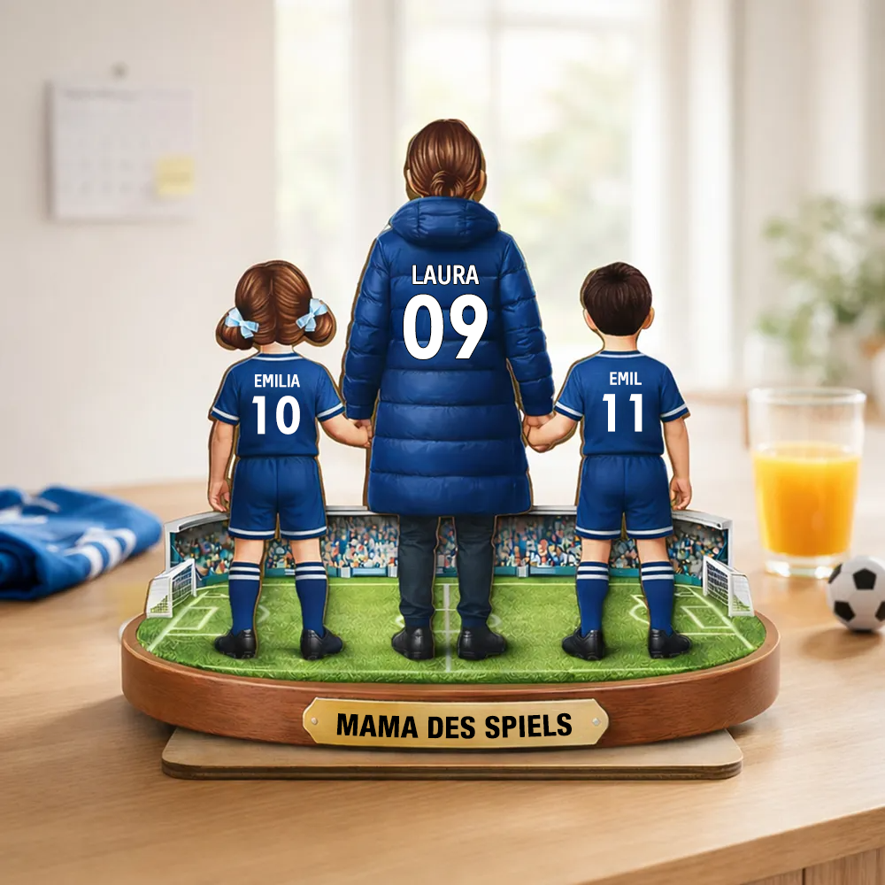 Mama und Kinder mit Fußballmotiv Personalisierter Holzaufsteller