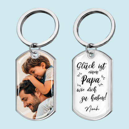 Glück ist... Foto-Edelstahl-Schlüsselanhänger mit Expoxidharz Geschenk für Mama, Papa, Oma und Opa