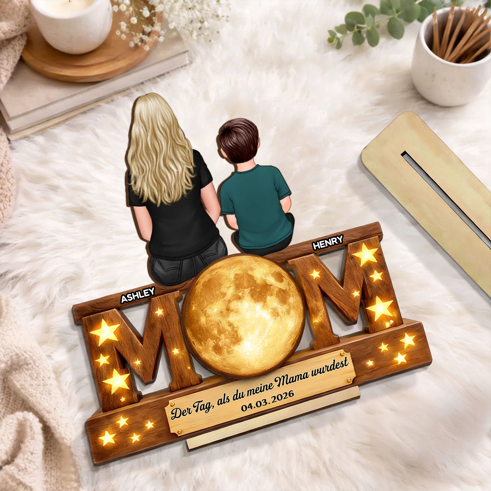 "Der Tag als du meine Mama wurdest" MOM-Personalisierter Holzaufsteller mit Mondphase Geschenk für Mama