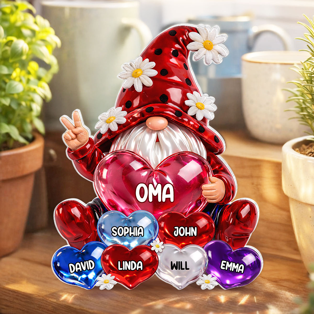 Zwerg und Herzen Personalisierter Acrylaufsteller mit Namen Geschenk für Oma