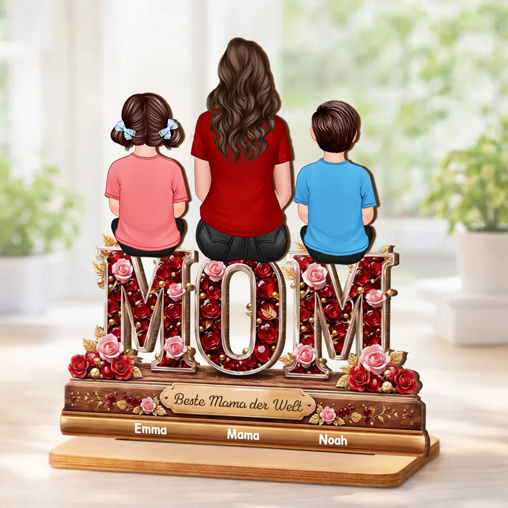 "MOM,MAMA, OMA" Holzaufsteller mit Frau und Kinder personalisiert