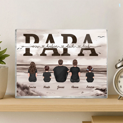 "Papa, wir haben dich lieb" Acrylblock mit Familie für Papa und Opa