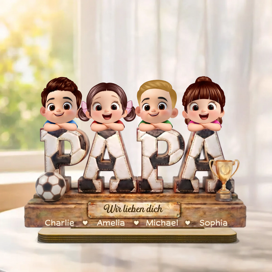 Vintage Fußballpapa Personalisierter PAPA-Holzaufsteller mit Kinder
