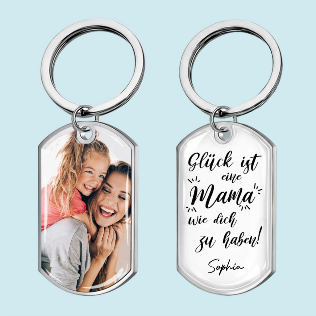 Glück ist... Foto-Edelstahl-Schlüsselanhänger mit Expoxidharz Geschenk für Mama, Papa, Oma und Opa
