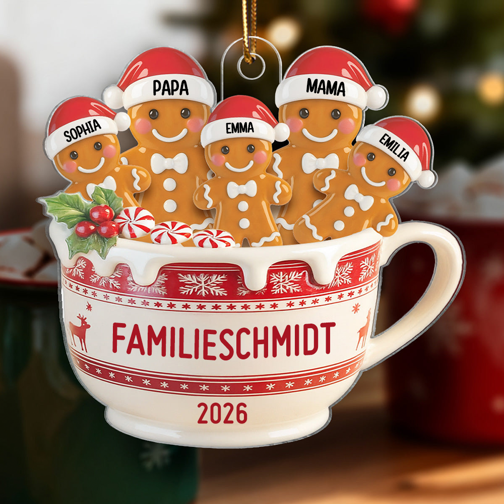 Personalisierter Acryl-Weihnachtsanhänger – Lebkuchenfamilie mit Namen
