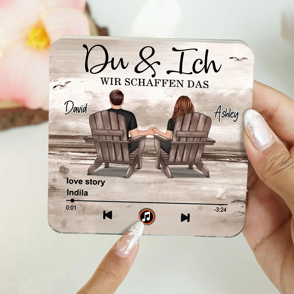 Musik-Kühlschrankmagnet mit 2 Figuren, Namen und Spruch Geschenk für Paar