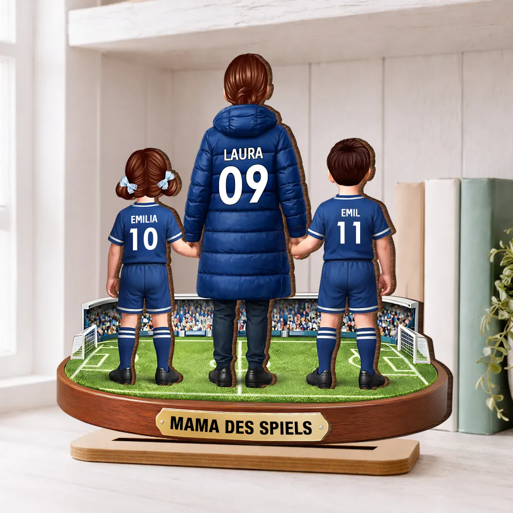 Mama und Kinder mit Fußballmotiv Personalisierter Holzaufsteller