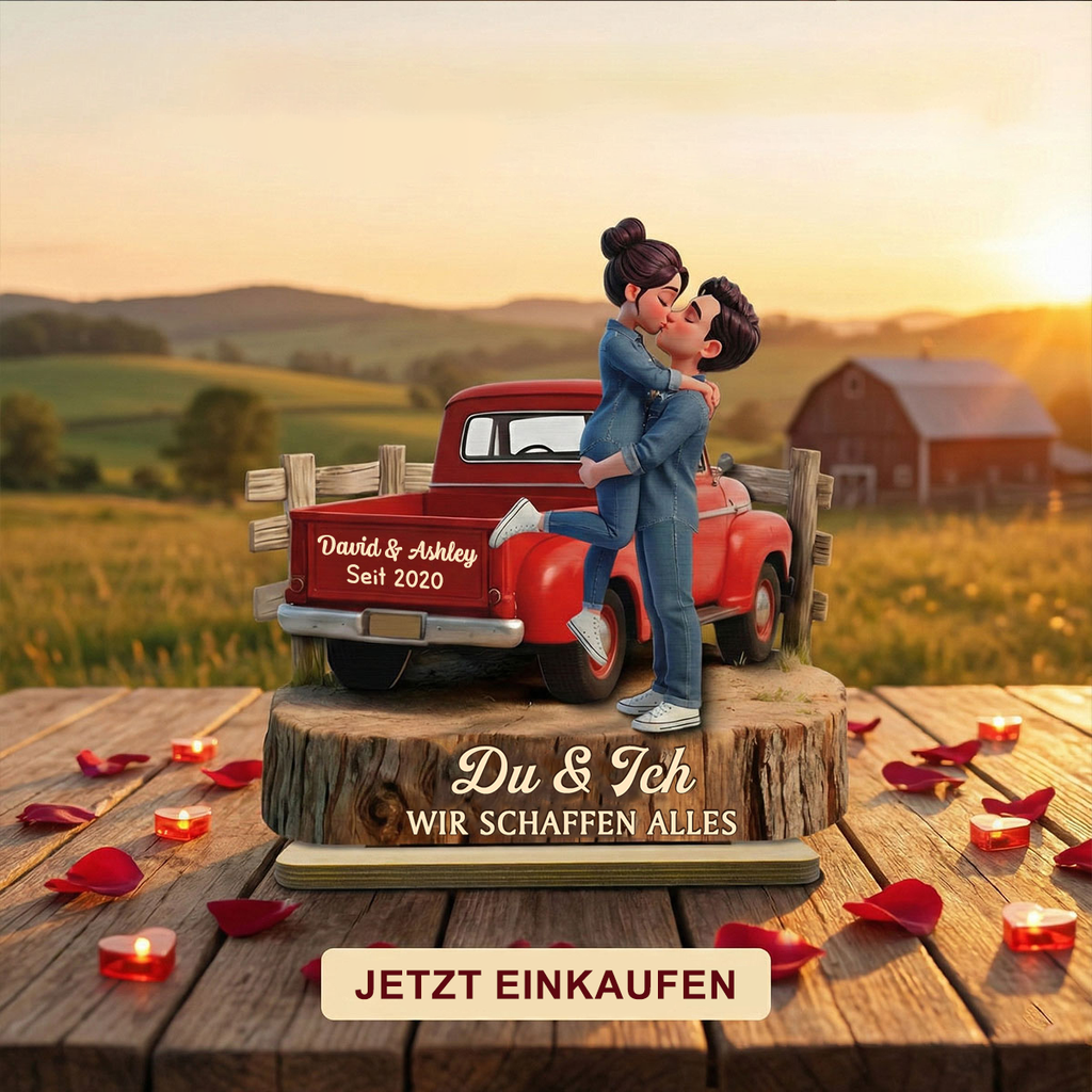 Pick-up-LKW und Paar Personalisierter Holzaufsteller mit Spruch