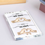 Zuerst wir zwei, Jetzt zu viert...Personalisierter Acrylblock mit Hand-in-Hand-Motiv Geschenk für Mann und Frau