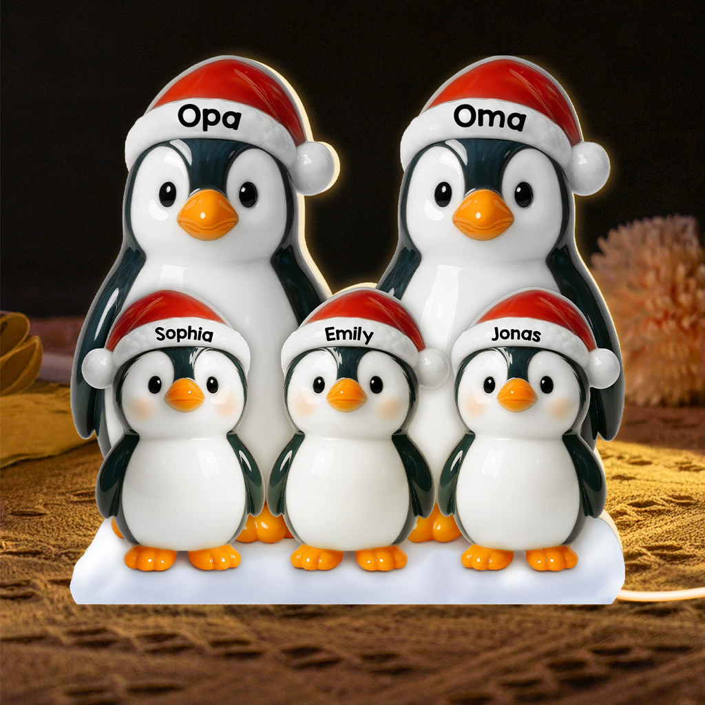 Personalisierte LED-Lichtbox für Oma & Opa – Pinguin-Motiv mit Namen