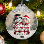 Personalisierter Glas-Weihnachtsanhänger – Schneemannfamilie