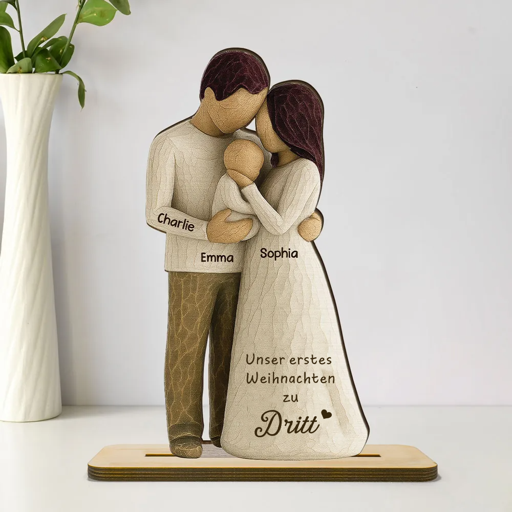 Eltern mit Baby - Personalisierter Holzaufsteller mit Gravur Geschenk für frischgebackene Papa und Mama