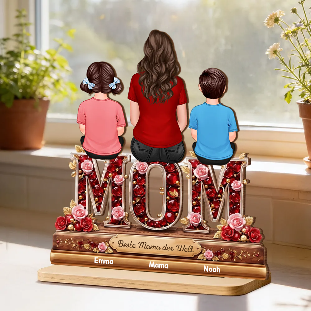 "MOM,MAMA, OMA" Holzaufsteller mit Frau und Kinder personalisiert