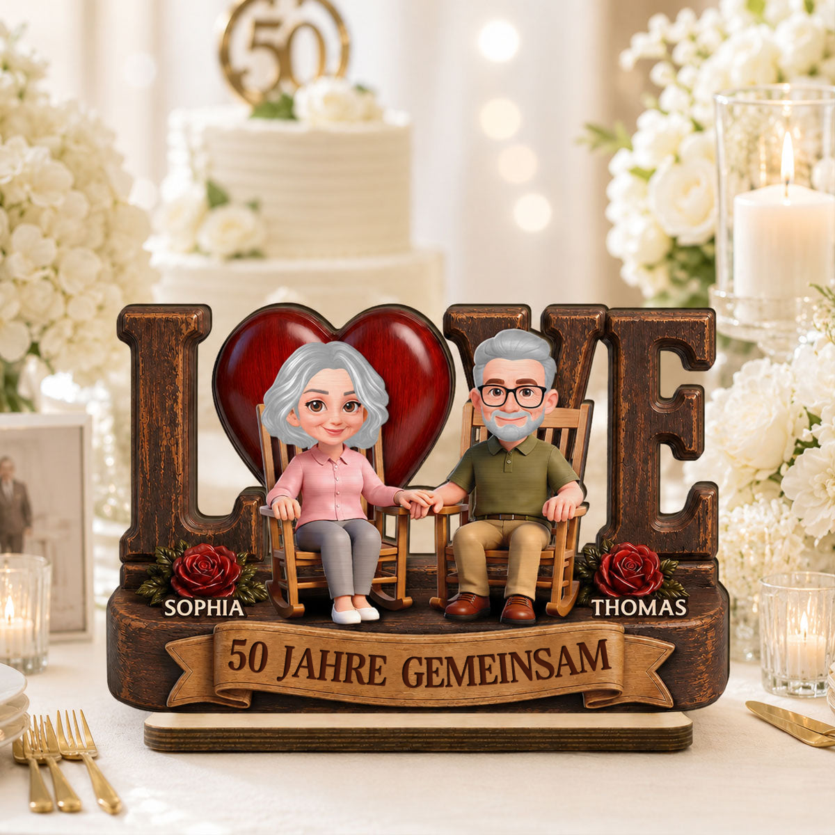 Personalisierter Holzaufsteller für Paare mit LOVE-Motiv und Wunschjahr Geschenk zum Jahrestag