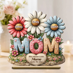 MOM-Personalisierter Holzaufsteller mit Blumen Geschenk für Mama und Oma