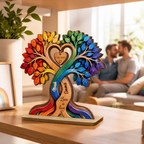 Regenbogen Herzbaum mit Namen und Jahrestag Personalisierter Holzaufsteller für Paar