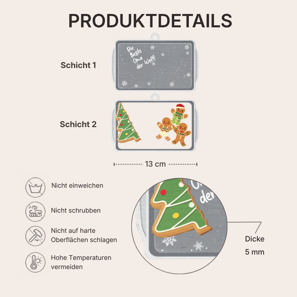 Personalisierter Holz-Weihnachtsanhänger für Oma – Lebkuchenmann-Motiv