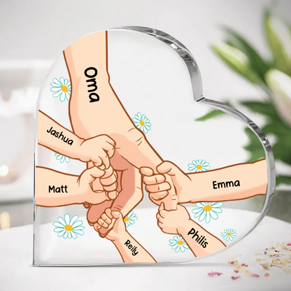 Hand in Hand Acrylplakette mit 1- 5 Namen für Mama und Oma