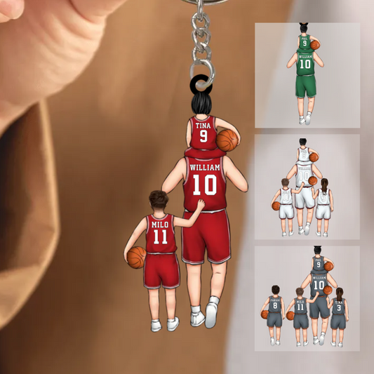 Papas Basketballmannschaft Acryl Schlüsselanhänger Vater und 1-4 Kinder