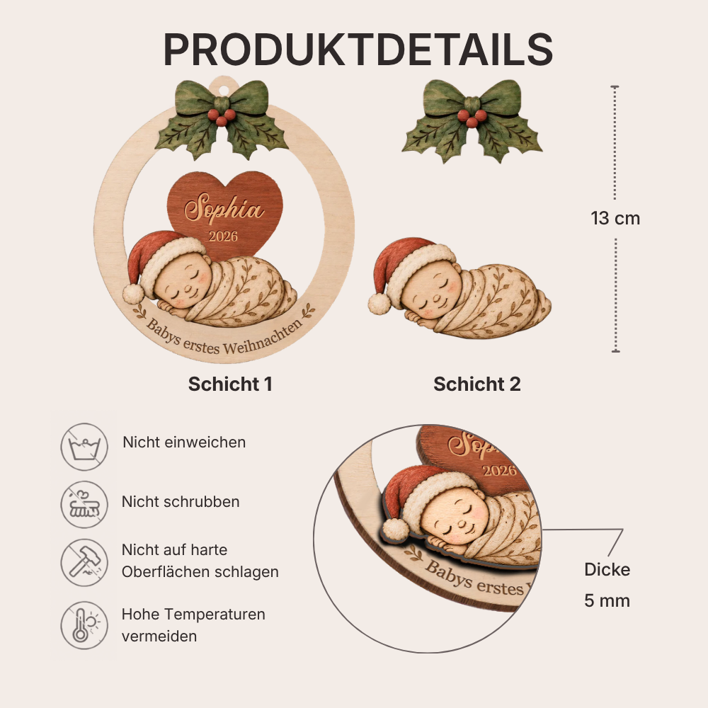 Personalisierter 2-lagiger Holz-Weihnachtsanhänger – Babys erstes Weihnachten