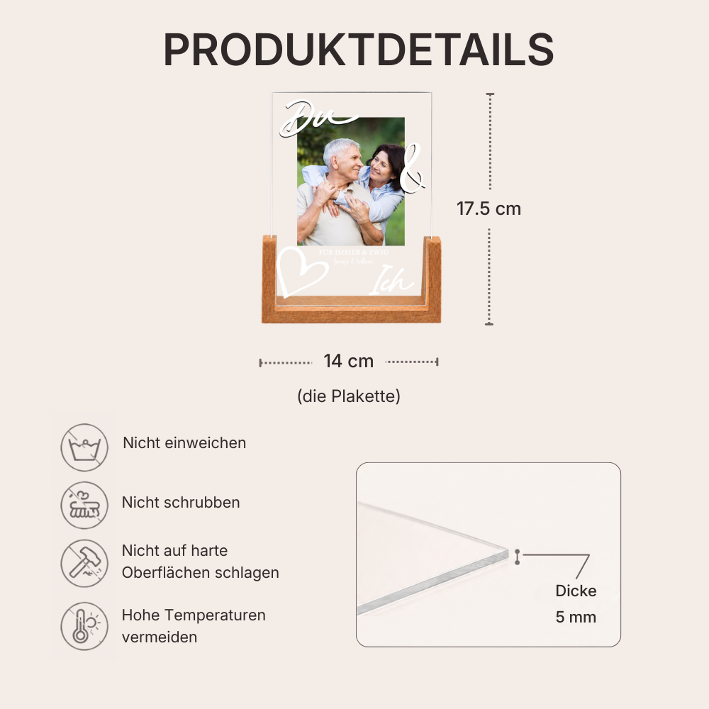 Personalisiertes LED-Nachtlicht mit Foto für Paare – Du & Ich