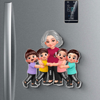 "Oma und Enkelkinder" Acryl-Kühlschrankmagnet mit Figuren und Namen