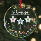 Personalisierter Glas-Weihnachtsanhänger mit Blumen – für Schwester, Freunde, Oma & Mama