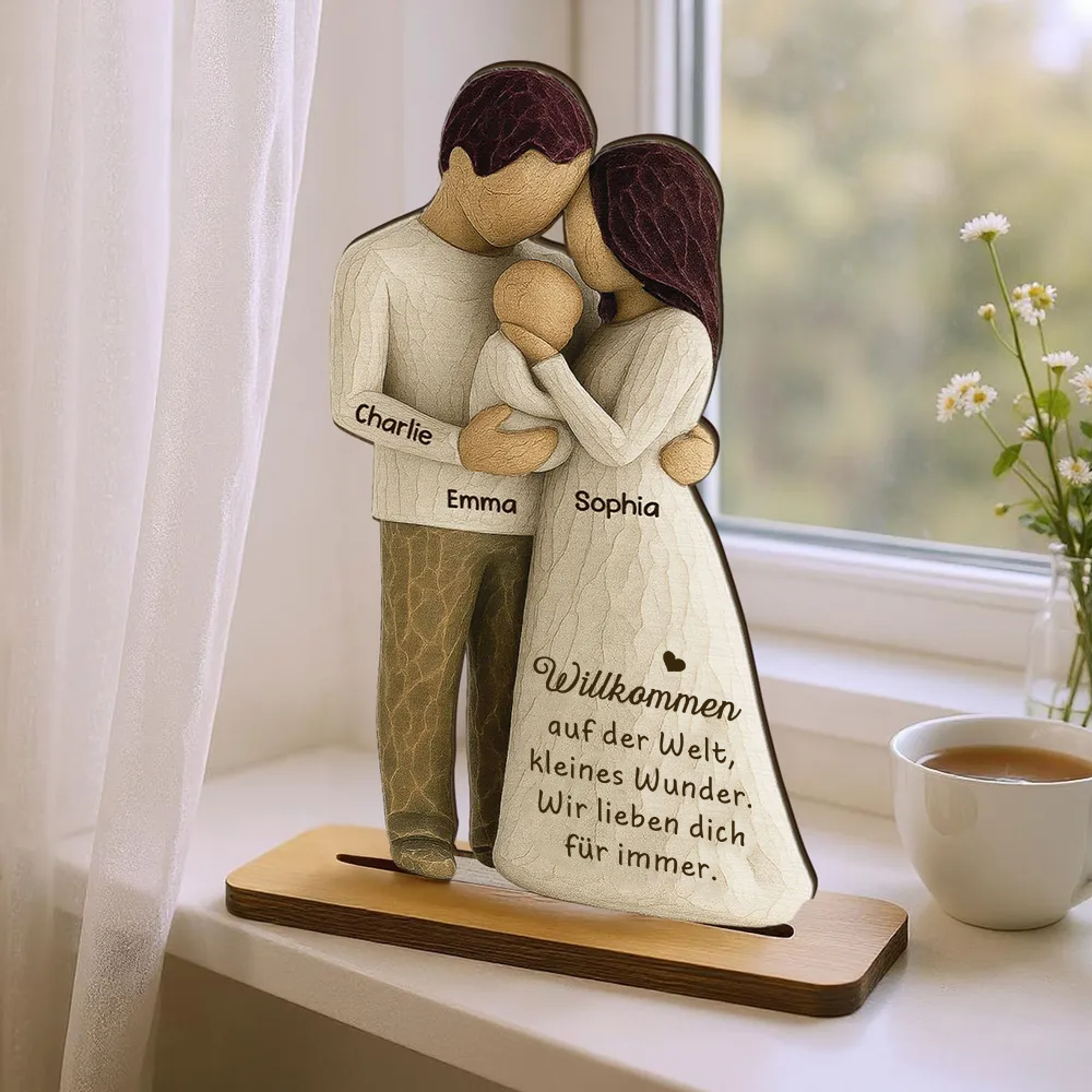 Eltern mit Baby - Personalisierter Holzaufsteller mit Gravur Geschenk für frischgebackene Papa und Mama