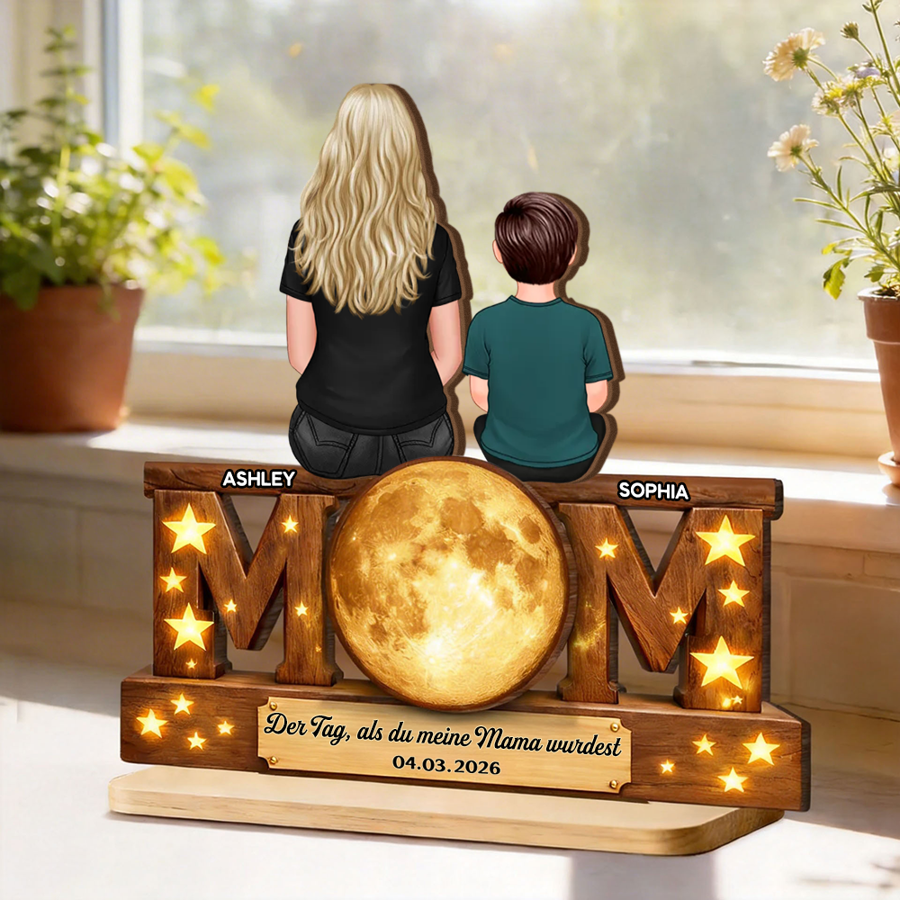 "Der Tag als du meine Mama wurdest" MOM-Personalisierter Holzaufsteller mit Mondphase Geschenk für Mama