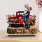 Pick-up-LKW und Paar Personalisierter Holzaufsteller mit Spruch