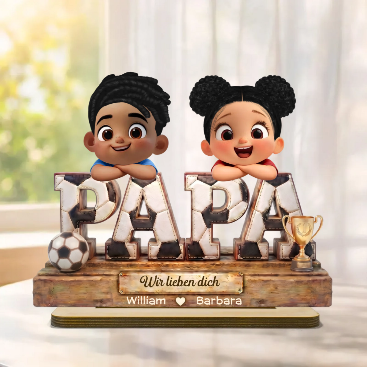 Vintage Fußballpapa Personalisierter PAPA-Holzaufsteller mit Kinder
