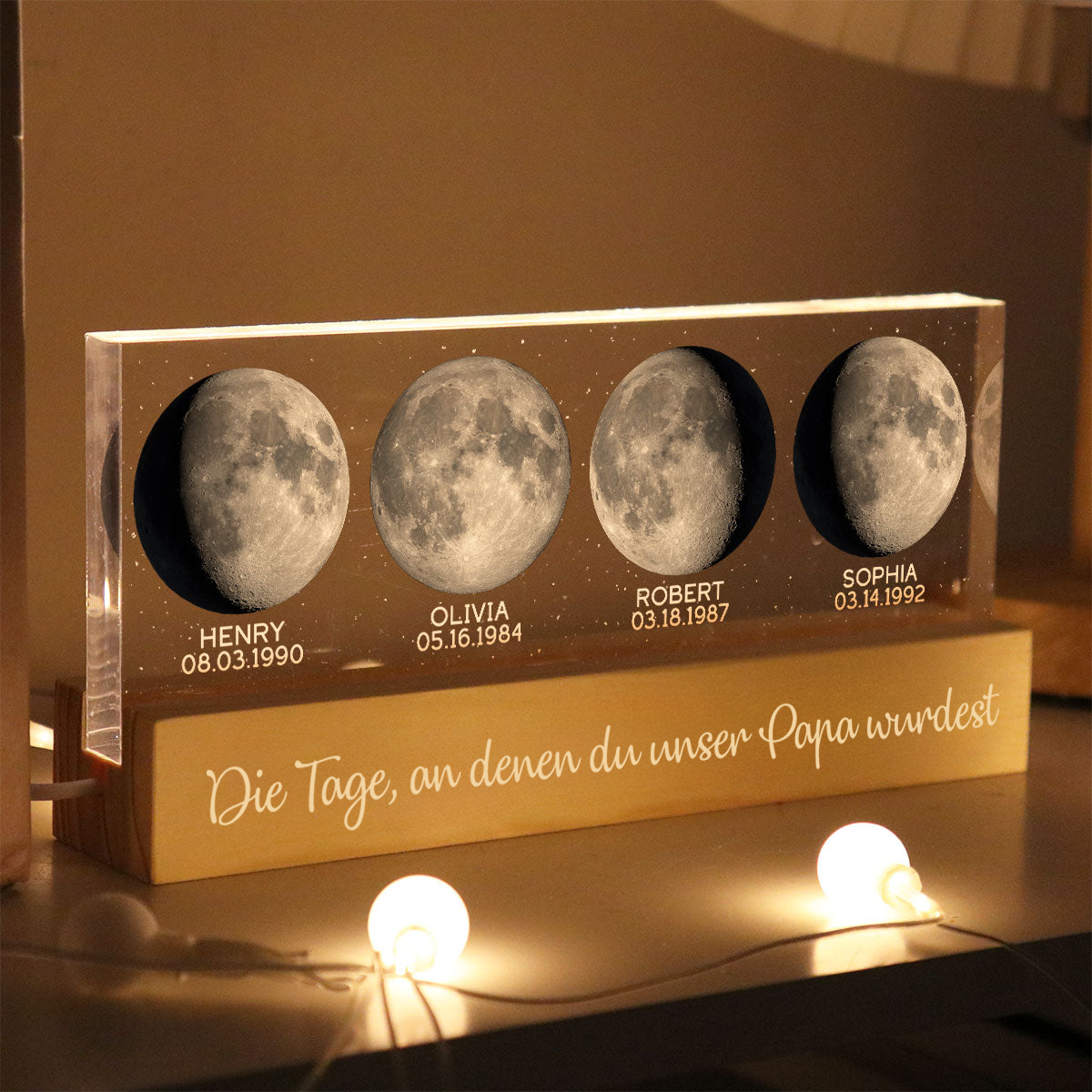 Personalisierte LED-Nachtlicht mit Mondphasen zur Geburtstagen Geschenk für Vater und Mutter