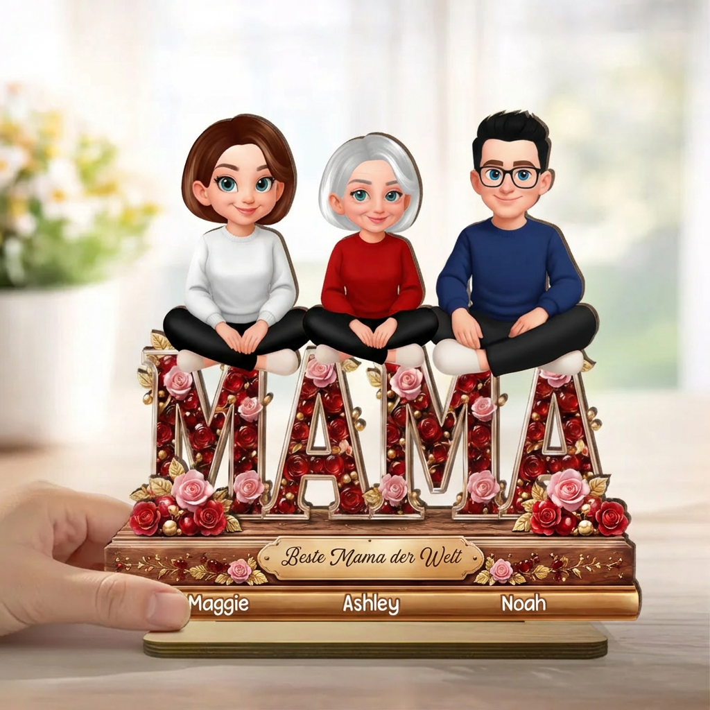 Personalisierter Holzaufsteller mit Mama und Kinder Geschenk für Oma und Mama
