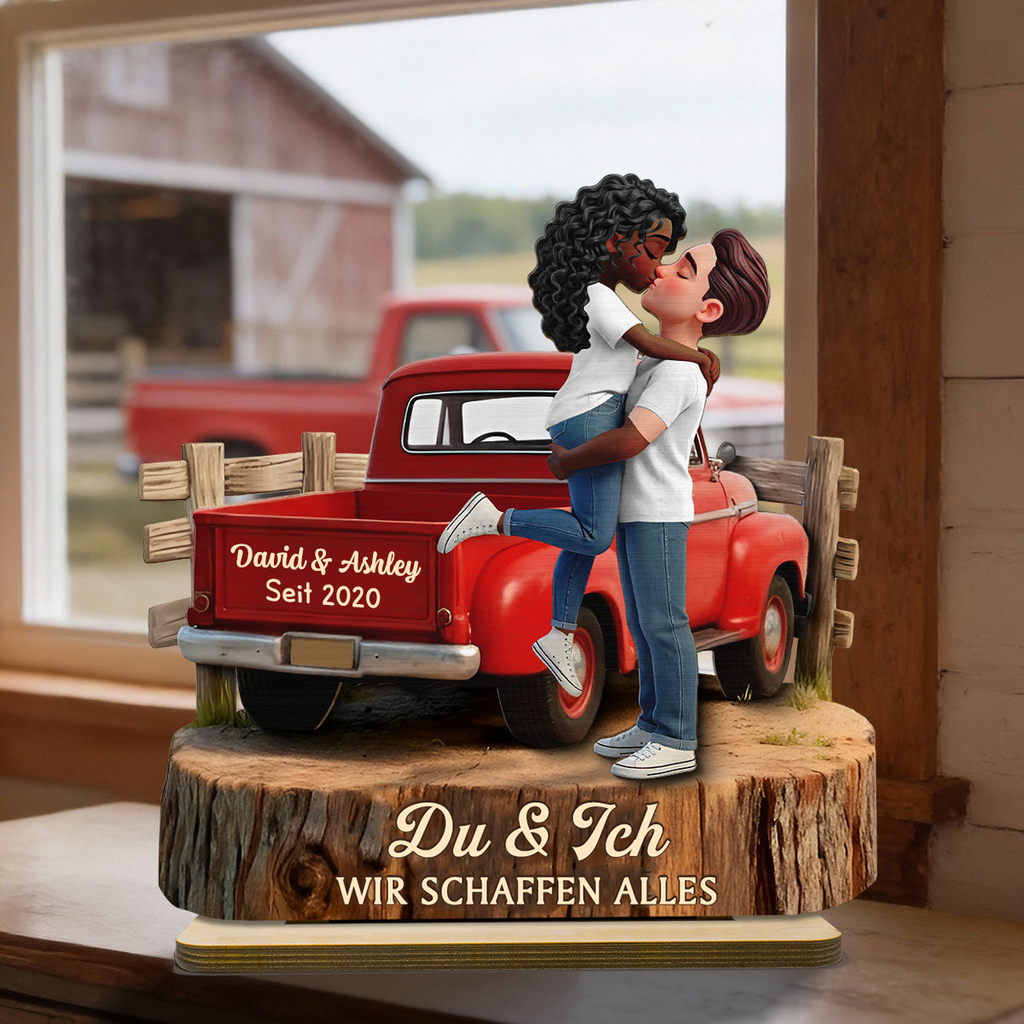 Pick-up-LKW und Paar Personalisierter Holzaufsteller mit Spruch