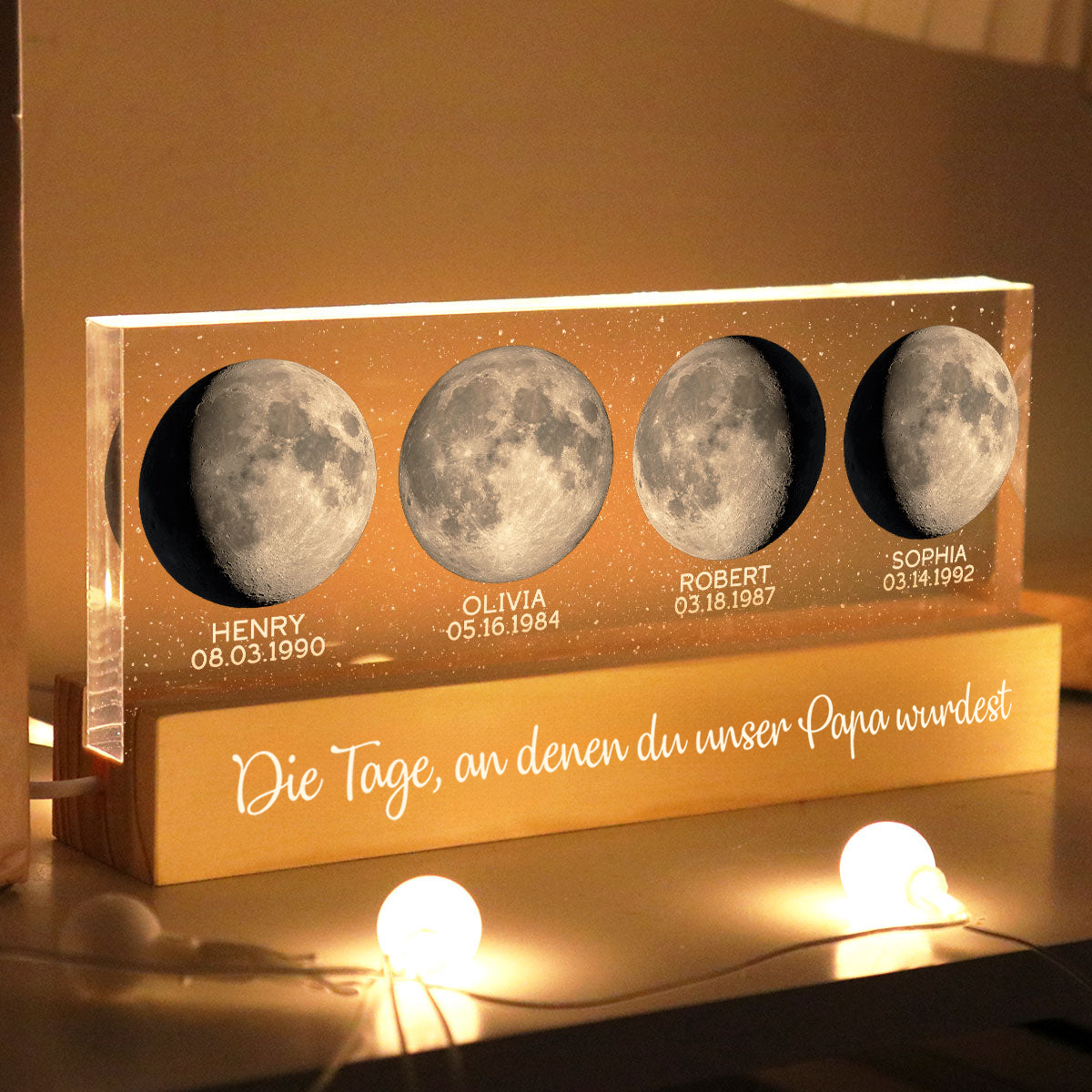 Personalisierte LED-Nachtlicht mit Mondphasen zur Geburtstagen Geschenk für Vater und Mutter