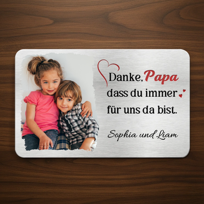 "Danke Papa" Foto Geldbörse-Karte mit Gravur Geschenk für Papa und Mama