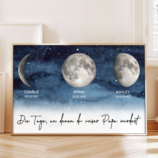 Personalisierte Mondphasen-Grafik mit Holzrahmen Geschenk für Mama und Papa