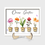 Personalisierte Holztafel mit Geburtsblumen für Oma und Mama
