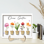 Personalisierte Holztafel mit Geburtsblumen für Oma und Mama