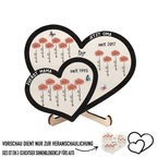 Zuerst... Jetzt...Personalisierte Doppelherz-Holztafel  mit Geburtsblumen und Namen