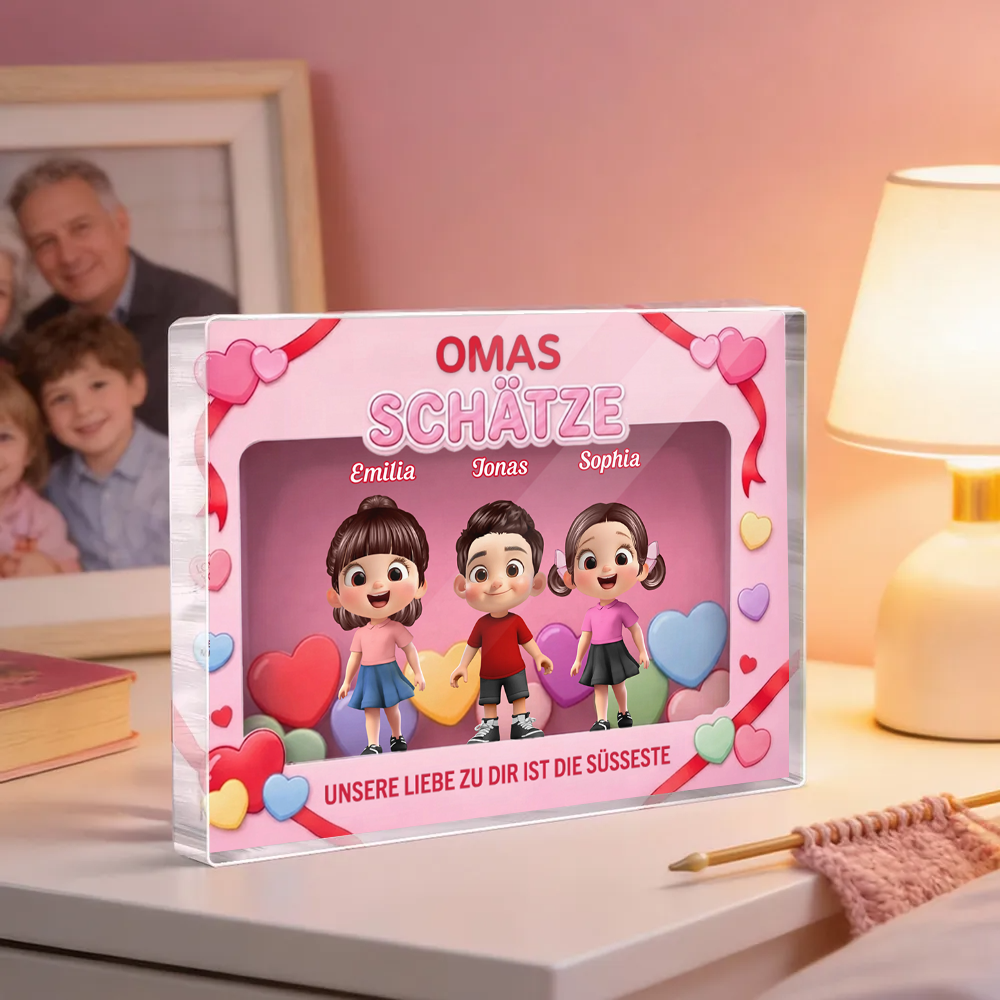 Omas Schätze - Personalisierter Acrylblock mit Kinder Geschenk für Mama und Oma