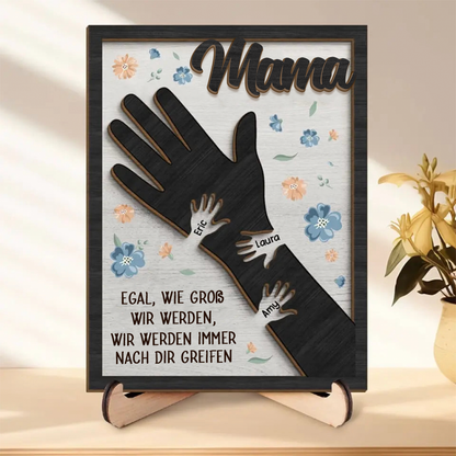 Personalisierte Holztafel mit Hände für Mama und Oma