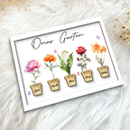 Personalisierte Holztafel mit Geburtsblumen für Oma und Mama