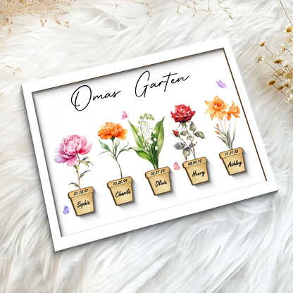 Personalisierte Holztafel mit Geburtsblumen für Oma und Mama