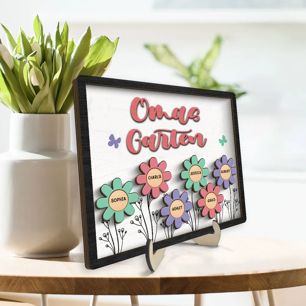 Personalisierte Holztafel mit Blumen für Oma und Mama