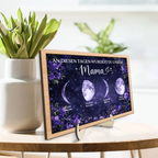 Lila Blumen und Mondphasen Personalisierter Holzaufsteller Geschenk für Mama