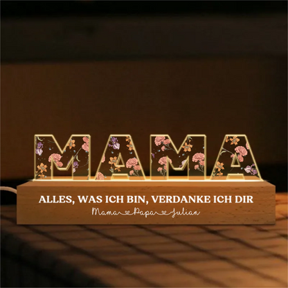 Personalisertes MAMA-Nachtlicht mit Geburtsblumen für Mama und Oma