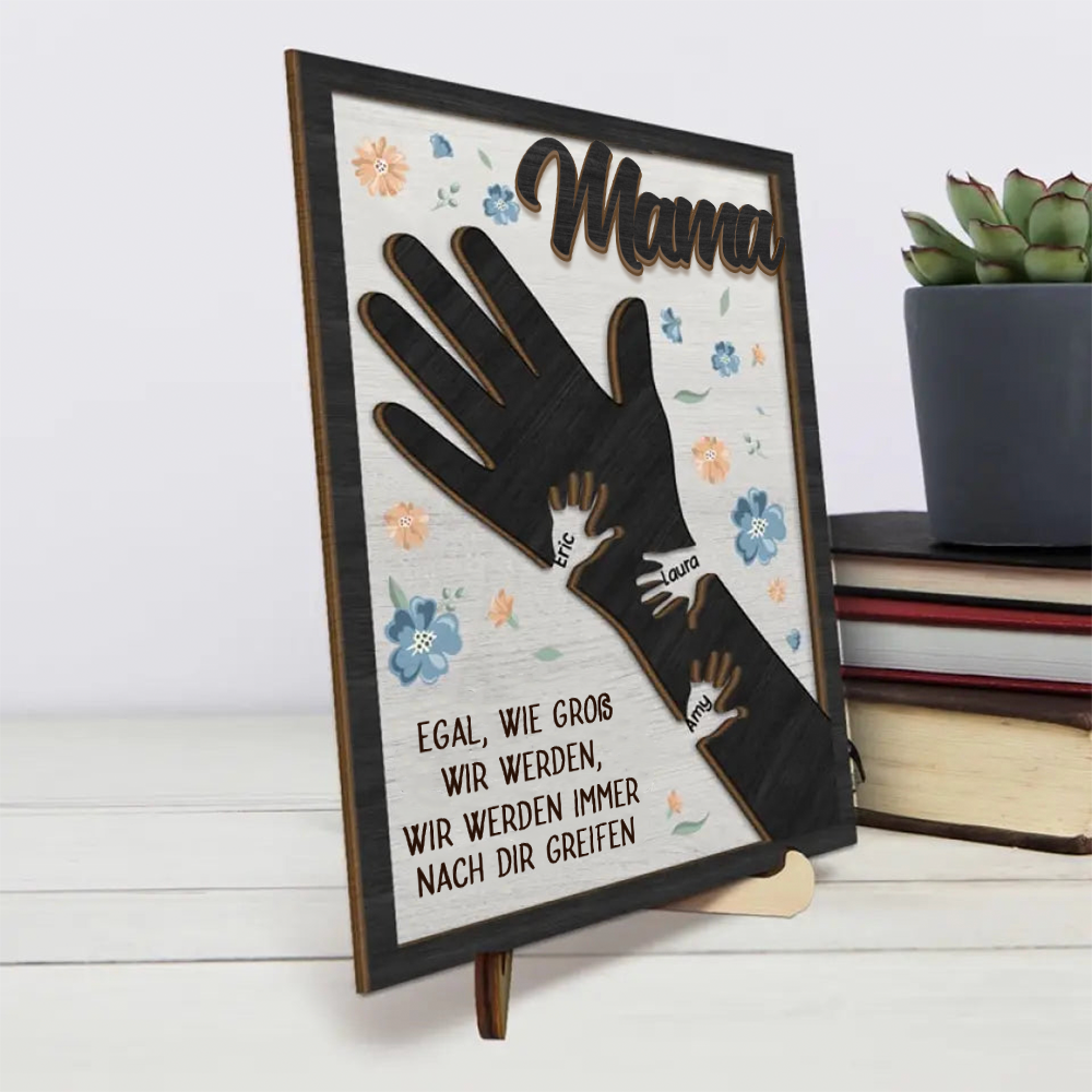 Personalisierte Holztafel mit Hände für Mama und Oma